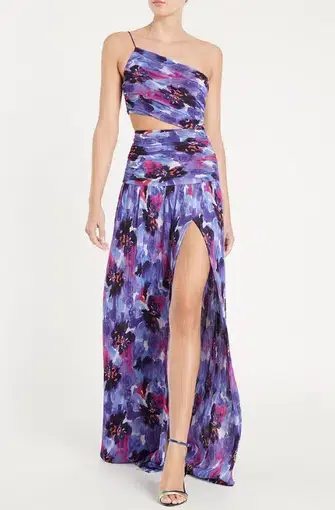 Rebecca Vallance Purple Rain Floral One Shoulder Gown Print Size 8
