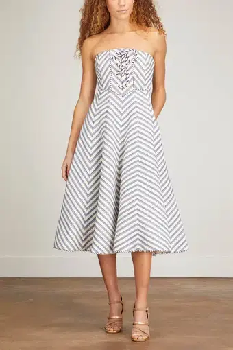 Zimmermann The High Tide Laced Midi Dress in Navy/Cream Stripe Size 0 / AU 8