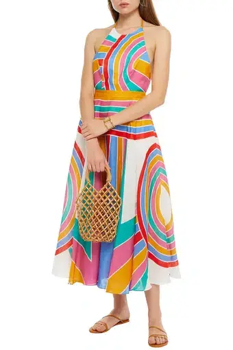 Zimmermann Fiesta Striped Rainbow Halter Midi Dress Multi Size 0 / Au 8