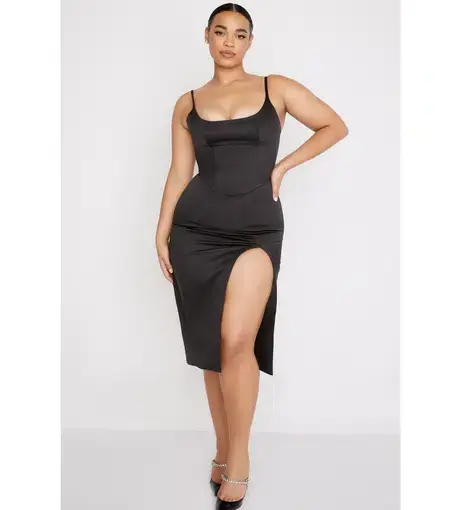 House of CB Casimira Satin Corset Midi Dress Black Size Au 8