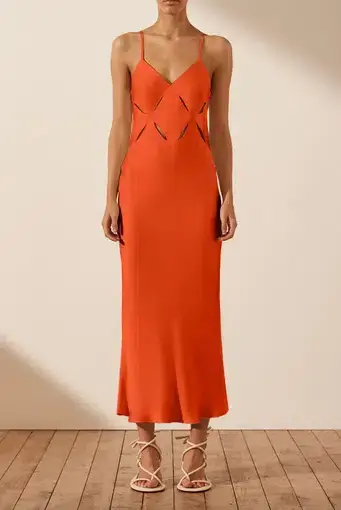 Shona Joy Milo Cut Out Slit Midi Dress - Hibiscus Orange Size AU 12