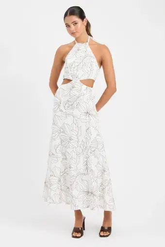 Kookai Lyra Cut Out Midi Dress Print Size 8