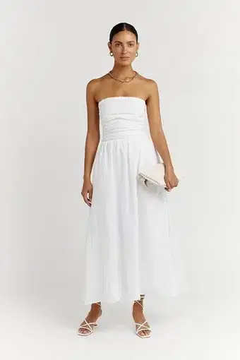 Dissh Lexi White Linen Midi Dress White Size AU 10