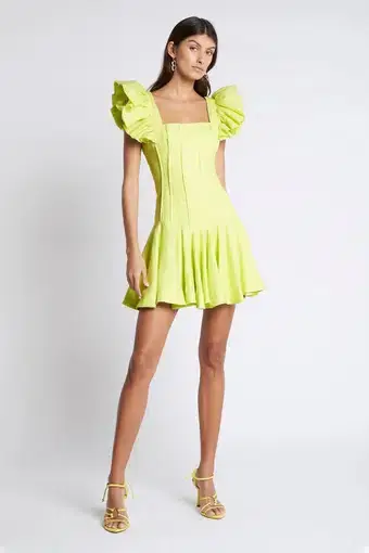 Aje Breathless Frill Sleeve Mini Dress Lime Green Size 16