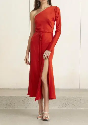 Bec & Bridge One Shoulder Midi Dress in Fire Orange Size 8