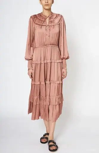Ulla Johnson Serena Ruffled Satin Midi Dress Copper Pink Size 10
