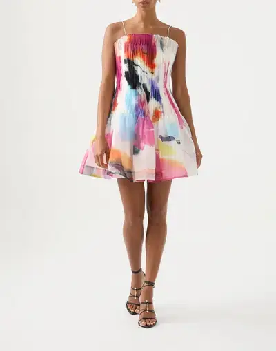 Aje Celestial Pleated Mini Dress in Abstract Sunset
Size 10 / M