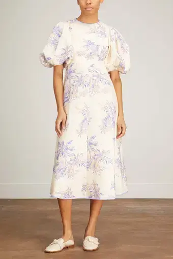 Zimmermann The Linen Day Midi Dress in Pearl Palm Toile Size 0 / AU 8