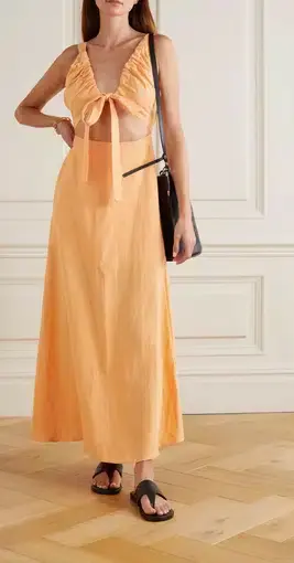 Bondi Born Tobgao Cutout Linen Maxi Dress Orange Size Small / AU 8