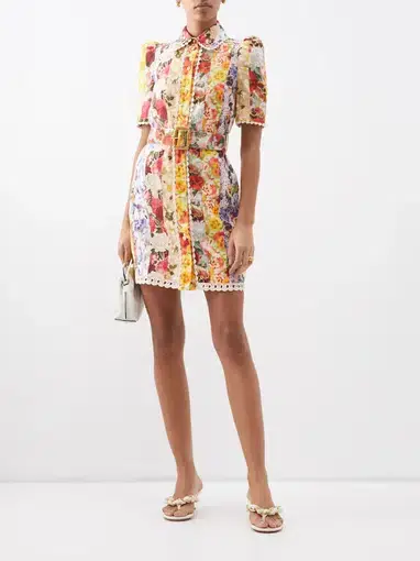 Zimmermann Wonderland Floral Shirt Dress in Spliced Stripe Floral Size 2/Au 12 