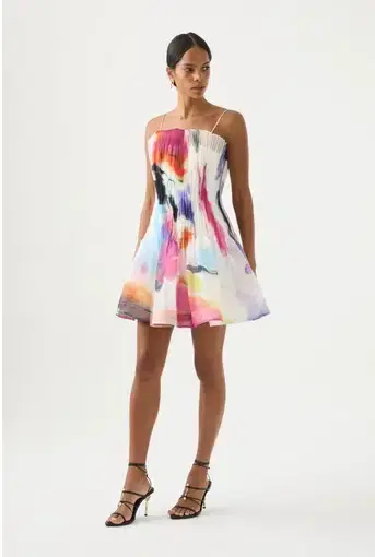 Aje Celestial Pleated Mini Dress in Abstract Sunset
Size 8 / S