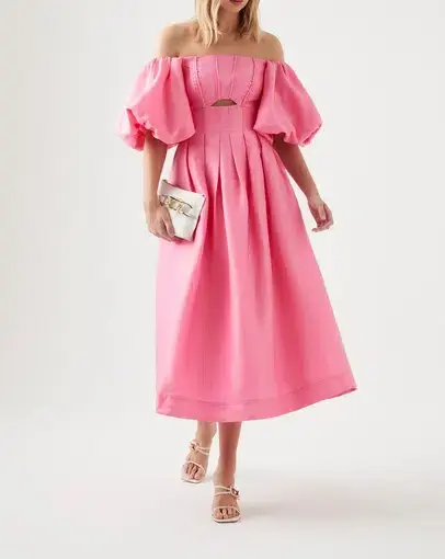 Aje Eugenie Off Shoulder Midi Dress in French Rose Pink
Size 12 / L