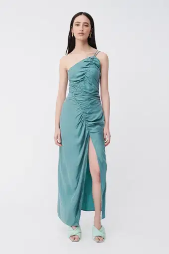 Suboo Andy Asymmetric Ruched Slip Dress Seafoam Size XS/AU 6