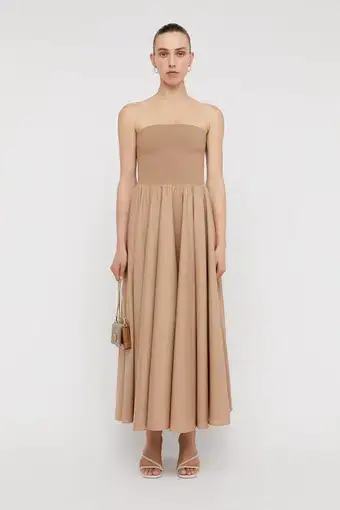 Scanlan Theodore Crepe Knit Cotton Strapless Dress Nude Size 8