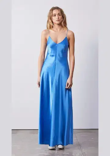Ena Pelly Clare Silk Slip Long Dress Electric Blue Size S / Au 8