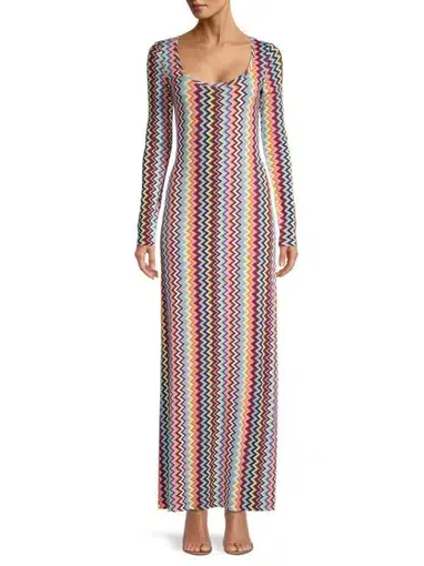 Missoni Zig Zag Long Sleeve Maxi Dress Multi Size M / Au 10