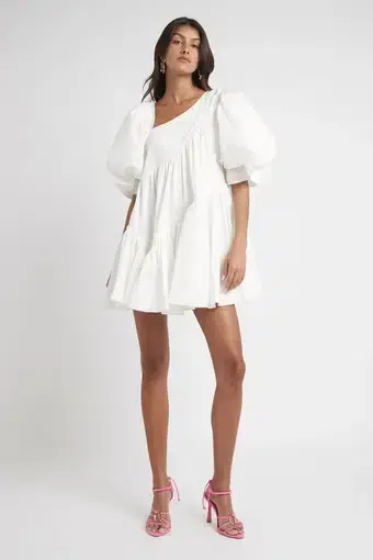 Aje Casabianca Braided Asymmetric Puff Sleeve Mini Dress Ivory Size 8