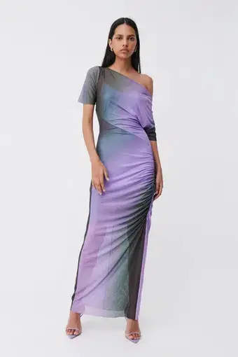 Suboo Olafur Draped Cowl Neck Longline Dress Purple Size L / AU 10