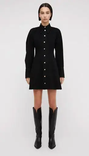 Scanlan Theodore Denim Cocoon Sleeve Mini Dress Washed Black Size AU 10