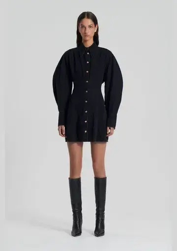 Scanlan Theodore Denim Cocoon Sleeve Mini Dress Washed Black Size 6 / XS