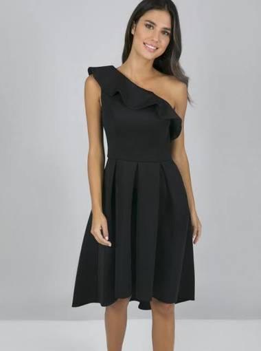 One Shoulder Frill Detail Midi Dress 