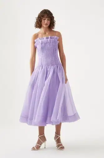 Aje Horizon Pintucked Midi Dress Purple Size AU 6 