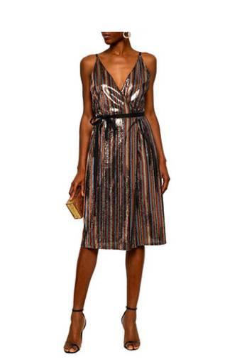 Robert Rodriguez Wrap Effect Striped Sequined Chiffon Dress Size 10