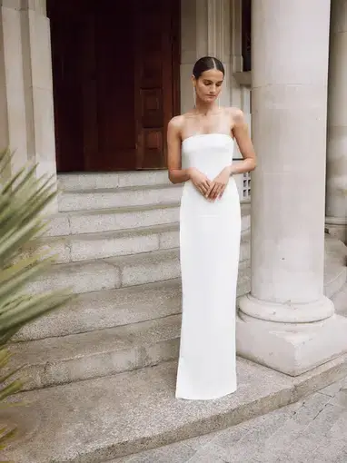Galia Lahav Carmen Column Side Slit Silk Dress White Size AU 6