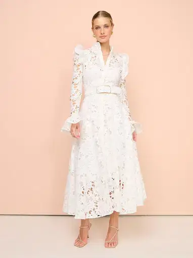 Leo Lin Aliyah Lace Butterfly Sleeve Midi Dress Snow Size AU 6