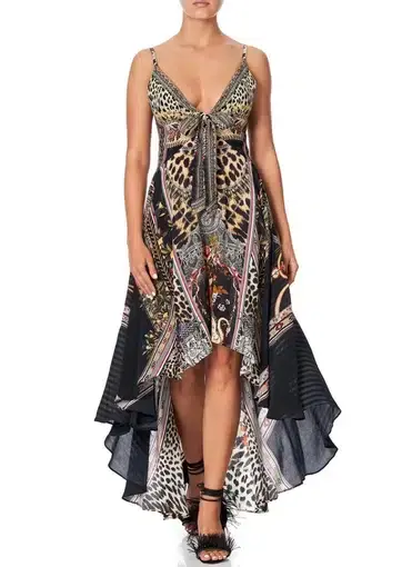 Camilla Tie Detail High Low Dress in Marais At Midnight Size L/Au 12