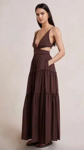 Bec & Bridge Carla V Maxi Dress Brown Size AU 6