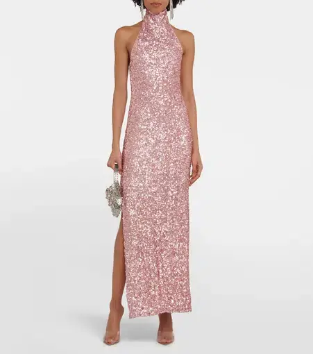 Rotate Birger Christensen Kasia Sequined Maxi Dress Pink Size 10