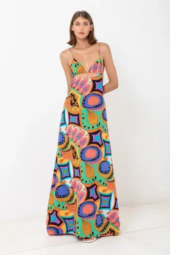 SWF Murano Cut Out A Line Maxi Dress Print Size 8