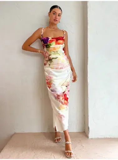 Leo Lin Rachel Cowl Neck Slip Dress Cascade Print Size AU 12