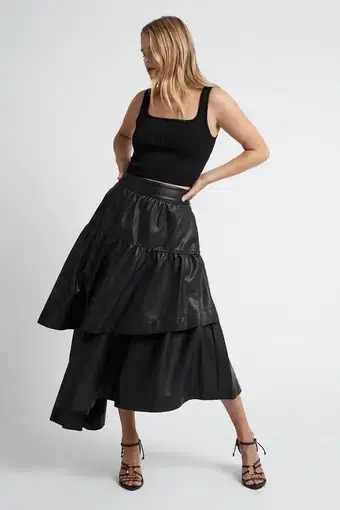 Aje Idyllic Faux Leather Black Skirt Size 12