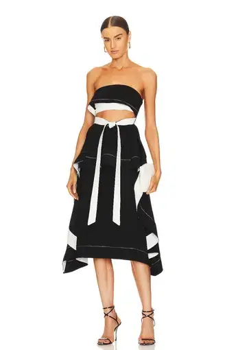 L’Academie Helena Midi Dress Black/White Size S / AU 8