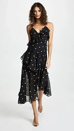 Talulah Solace Midi Dress Black with Gold Spot Size 8