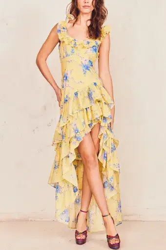 LoveShackFancy Winslow Dress Yellow Floral Size 8 