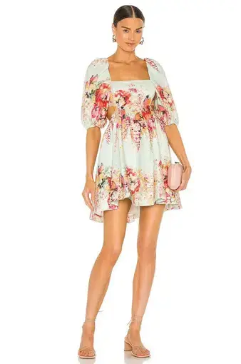 Zimmermann The Mae Cut Out Mini Dress in Mint Florasize 3 /Au 