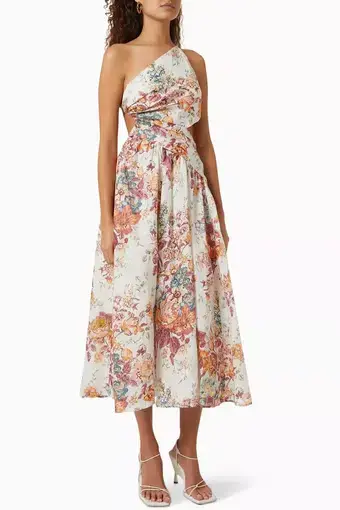 Zimmermann The Pattie Asymmetric Dress in Cream Floral Size 2/AU 12