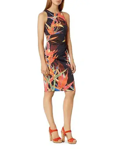 Karen Millen Bird of Paradise Pencil Dress Print Size 12 