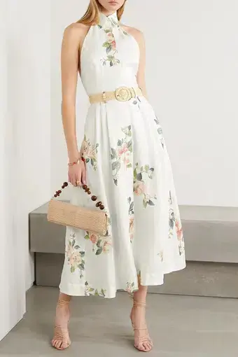 Zimmermann Kirra Linen Belted Midi Dress Floral Size 1/AU 10
