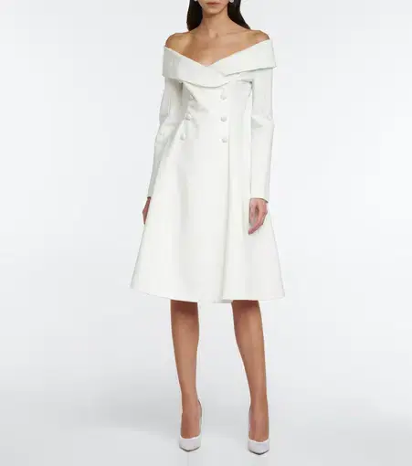 Dorothee Schumacher Emotional Essence Off Shoulder Midi Dress Camellia White Size AU 8
