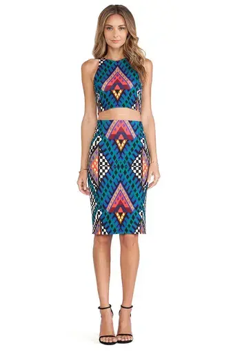 Mara Hoffman Crop Racer Top and High Waisted Pencil Skirt Set Print Size 2