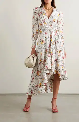 Zimmermann Asymmetric Midi Linen Wrap Dress Floral Size 2 / AU 12