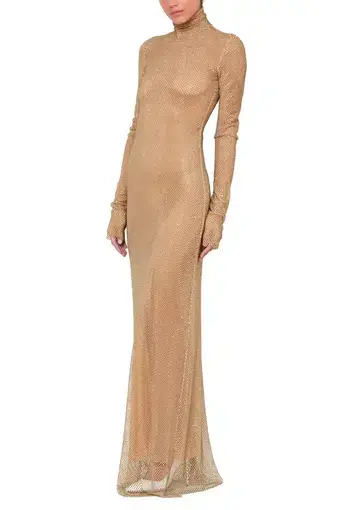 LaQuan Smith Mock Neck Column Gown Gold Size 6