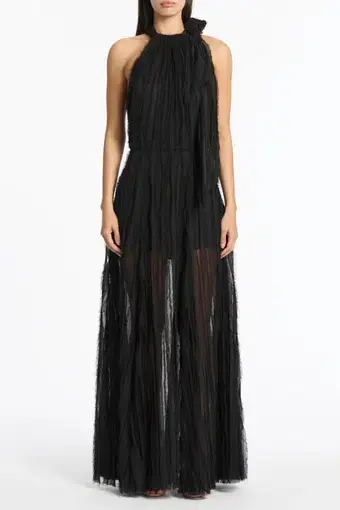 Carla Zampatti Shredded Tulle Halter Gown Black Size 14