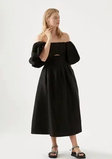 Aje Eugenie Off Shoulder Midi Dress Black Size 8