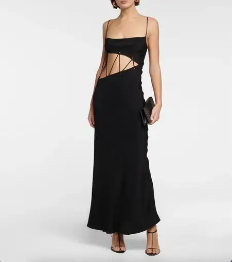 Christopher Esber Cutout Silk Faille Maxi Dress in Black Size 8