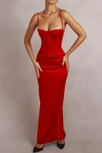 House Of CB Shani Satin Corset Maxi Dress Red Size XS / Au 6